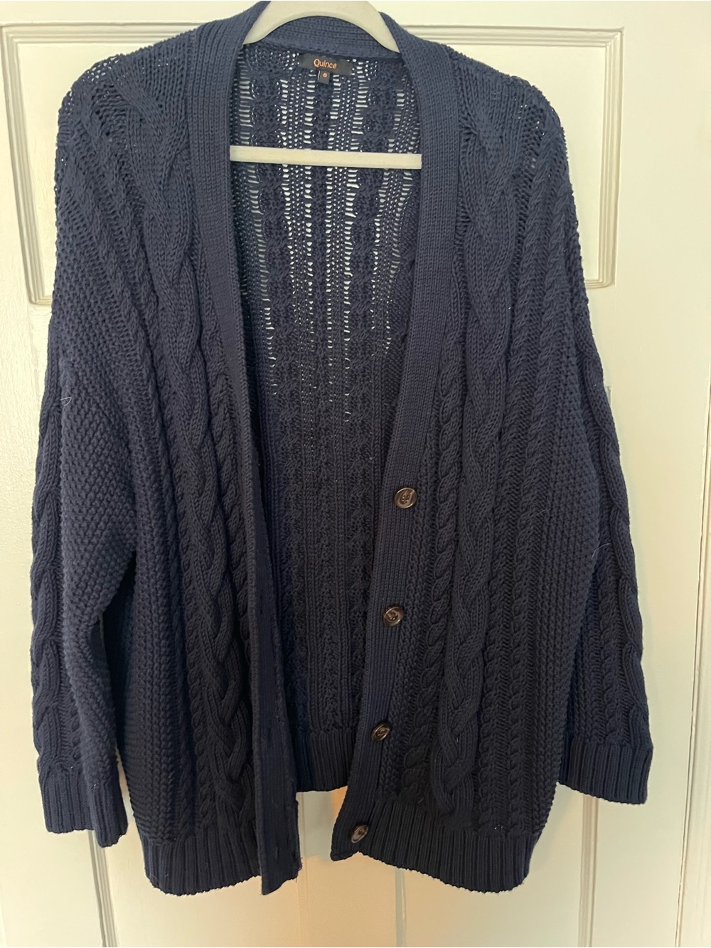 Quince 100% organic cotton chunky oversized cable knit navy cardigan sz s - Picture 3 of 9
